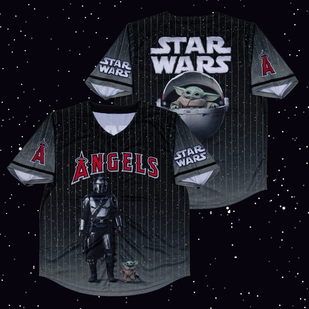Angels Black Pinstripe Jersey with The Mandalorian & Grogu Graphic
